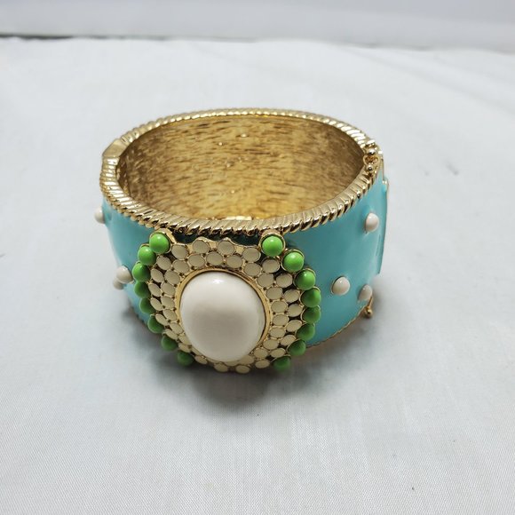Enamel turquoise gold bangle bracelet with magnetic closure - Picture 3 of 9
